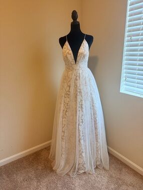 Aidan Mattox Womens Ivory Embroidered Formal Dress